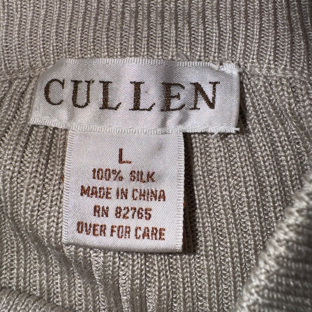 Cullen Womens Silk Ribbed Knit Mock Neck‎ Sweater Long Sleeve Beige Large - Picture 3 of 5